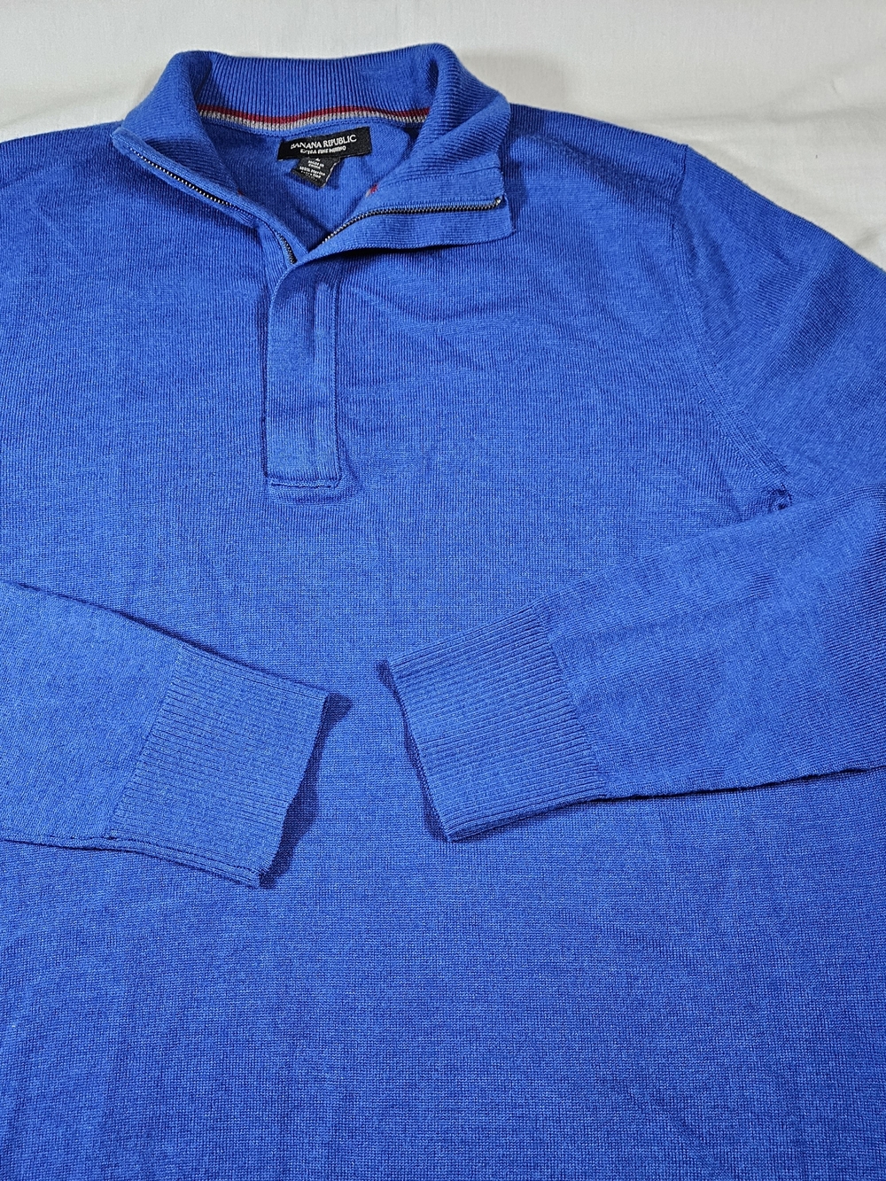 Banana Republic Men's Large Extra Fine Merino Wool 1/4 Zip Sweater Royal Blue